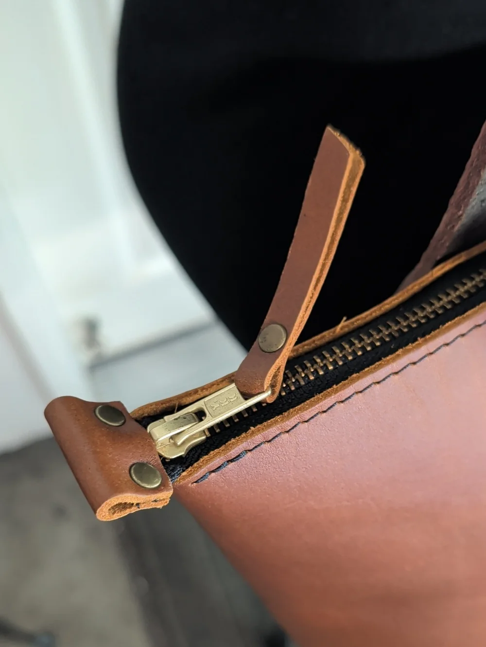 Portland Leather Goods Large Leather Zip Tote Bag Cognac Brown